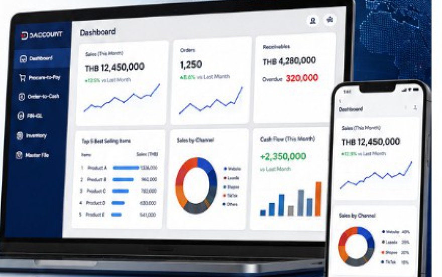 หน้า Dashboard ของ DAccount บนโน้ตบุ๊กและมือถือ
